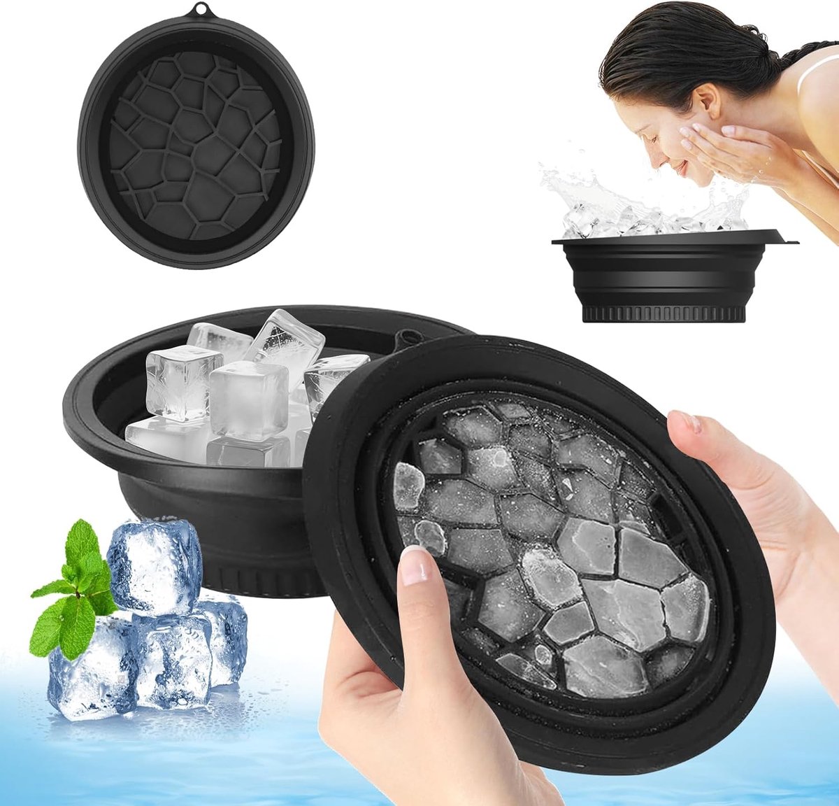 MAOYING Silicone Ice Tray for Face with Integrated Ice Cube Compartment, Ice Tray for Face, Foldable Cooling Tray for - ShopVlot