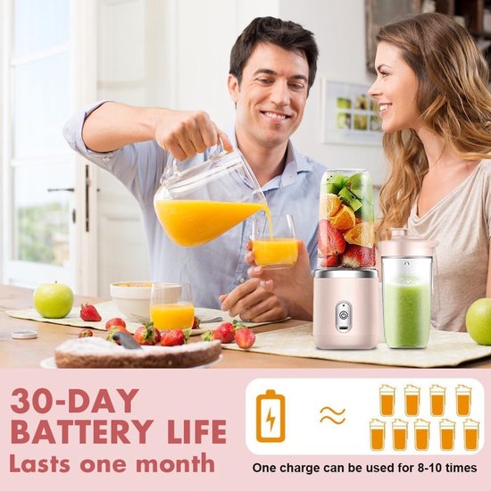 Draagbare Blender 400ml met Vervangbekers, USB Oplaadbare Smoothie Maker voor Milkshakes en Sappen, Compacte Mixer met 6 Messen voor Gemakkelijk Gebruik — afbeelding 4