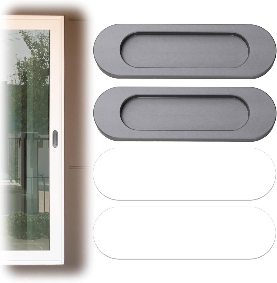 Set van 2 Zelfklevende Ovale Deurgrepen van Aluminium Legering voor Schuifdeuren, Kasten en Ramen - Modern Design, Geen Boren Nodig, 100mm (Grijs)
