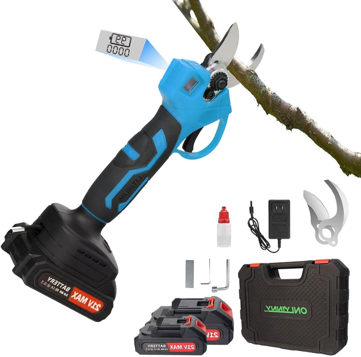 Elektrische Snoeischaar - Accu Snoeischaar - Takken Snel Snoeien - Gekarteld Blad - 16 Inch Snijbreedte - Blauw