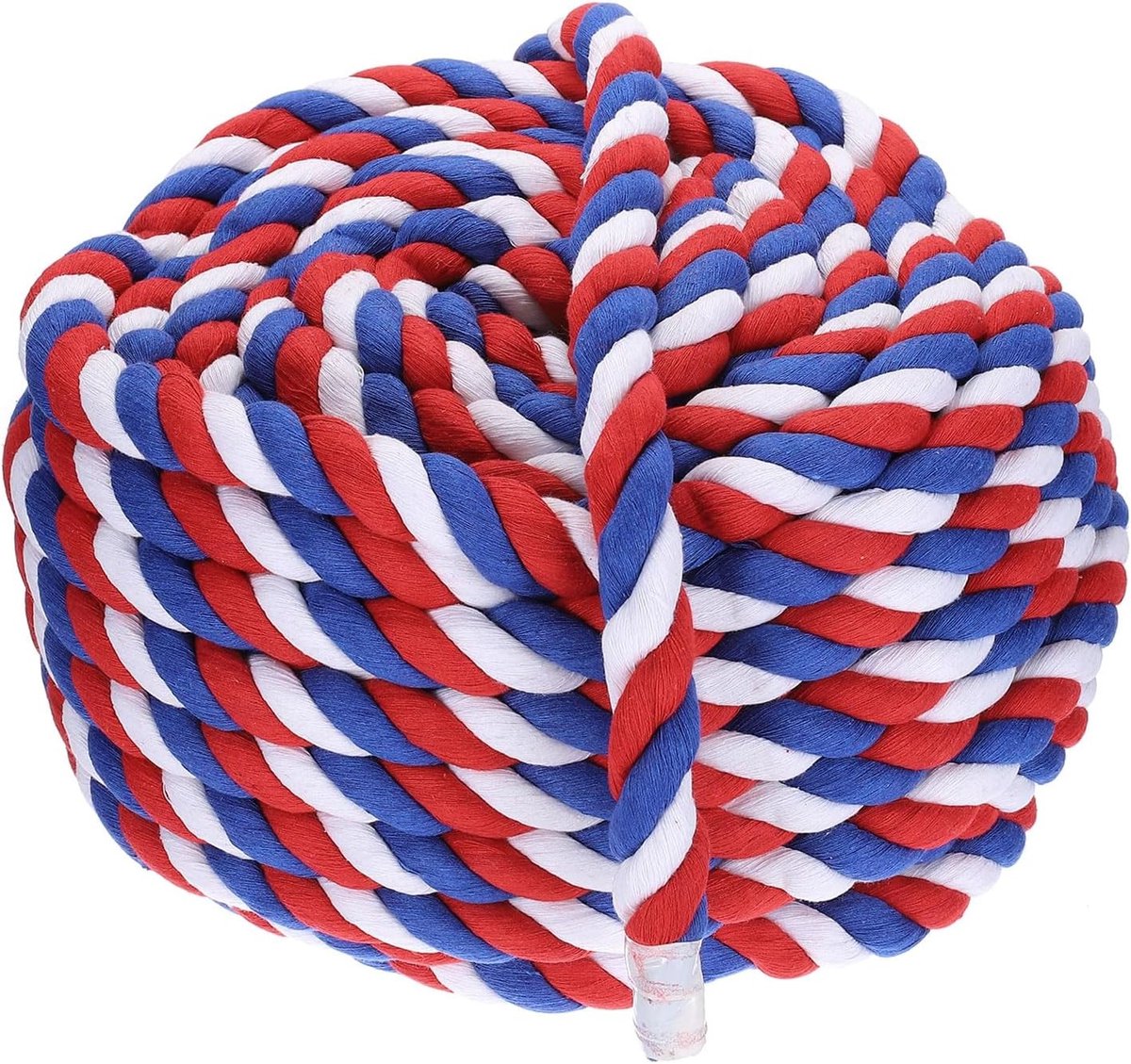 Natuurlijke Gedraaide Katoenen Touw 1 Inch x 98 Foot - Sterk en Dikkatoen Touw voor Trekspel, Handrails en Creatieve Projecten in Rood, Blauw en Wit