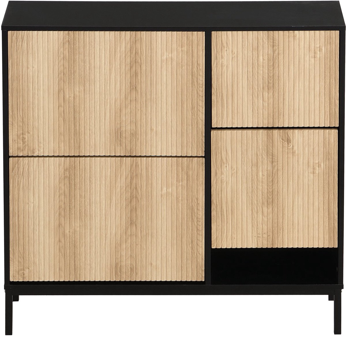 Merax Schoenenkast met Uittrekbare Zitbank - 100 x 25 x 100 cm - Zwart en Houtkleur - 3 Klepvakken - Schoenenopberger voor Hal