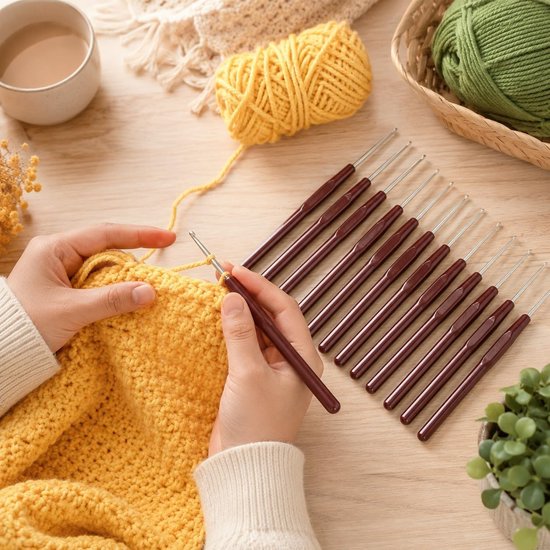 Professionele Haaknaalden Set van 16 Stuks van 0,5 mm tot 3 cm, Ergonomische Metalen Haaknaalden voor Haken, Breien en Handgemaakte Projecten — afbeelding 3
