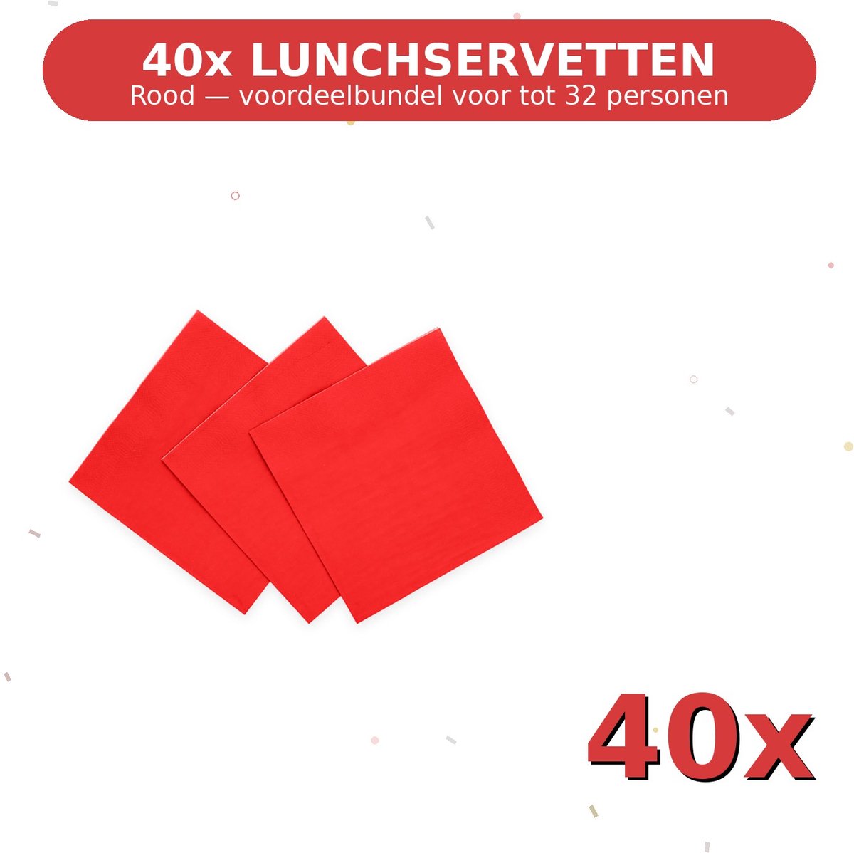 Lunch servetten 33x33cm FSC Rood - Voordeelverpakking 40 Stuks voor tot 32 Personen - Feestartikelen