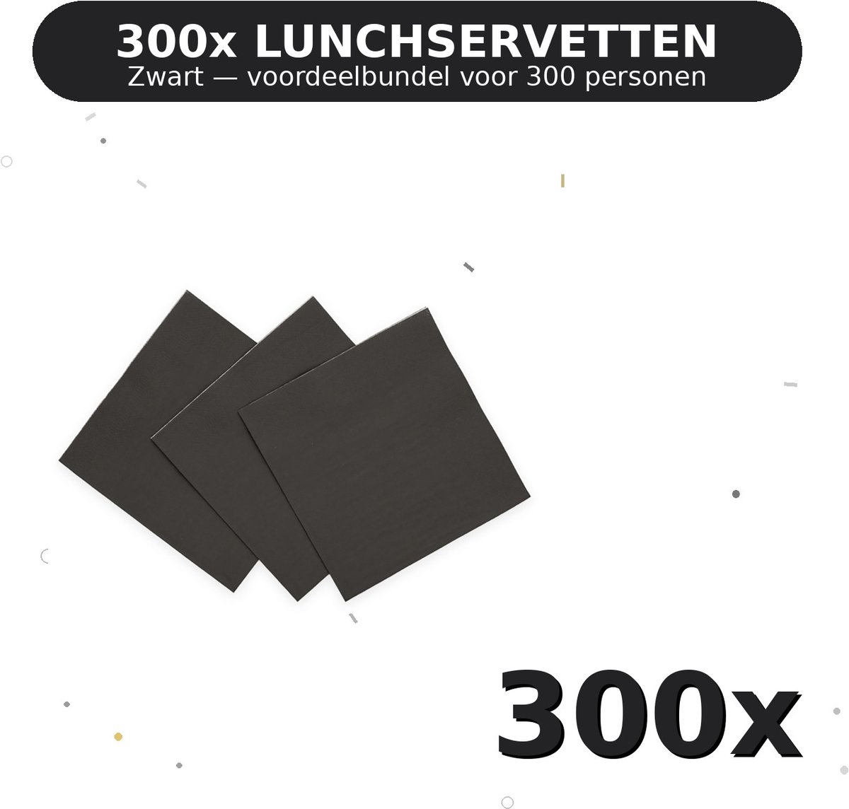 Lunch servetten 33x33cm FSC Zwart - Voordeelverpakking 300 Stuks voor tot 300 Personen - Feestartikelen