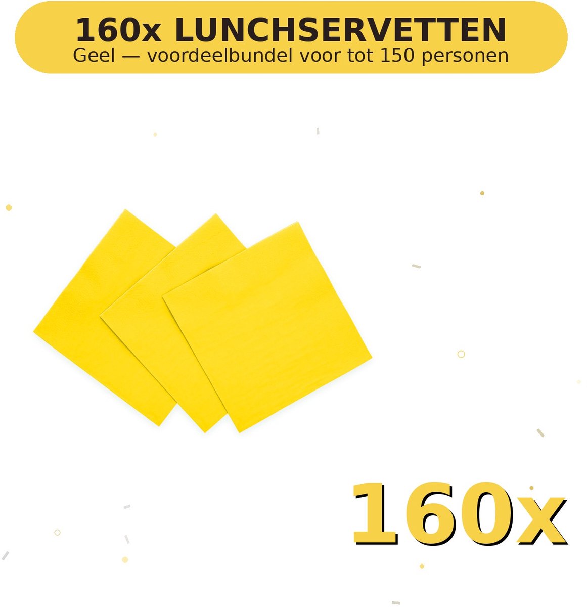 Lunch servetten 33x33cm FSC Geel - Voordeelverpakking 160 Stuks voor tot 150 Personen - Feestartikelen