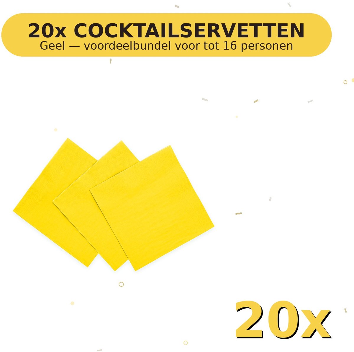 Cocktail servetten 24x24cm FSC Geel - Voordeelverpakking 20 Stuks voor tot 16 Personen - Feestartikelen