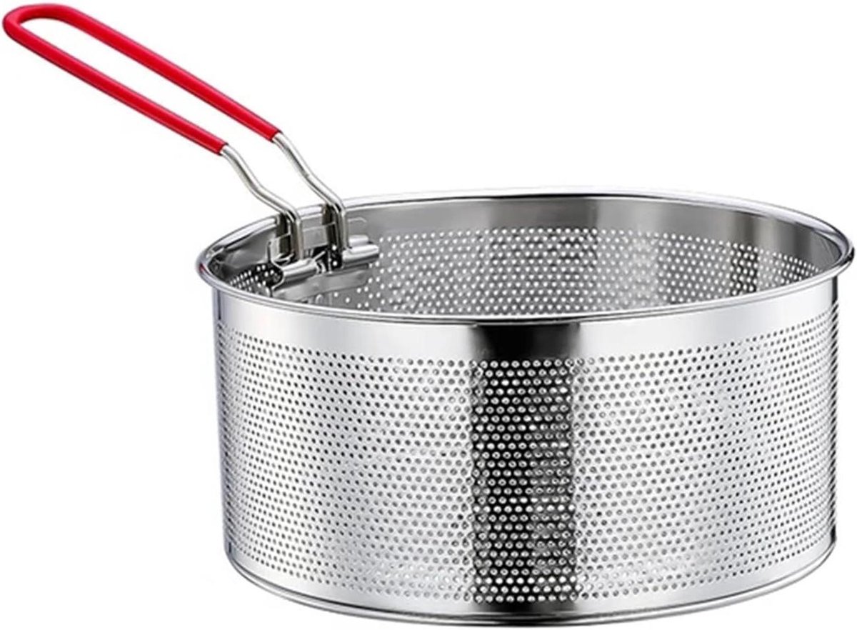 Ronde frituurmand roestvrijstaal met lange handgreep - pastamand voor friteuse - 20 cm