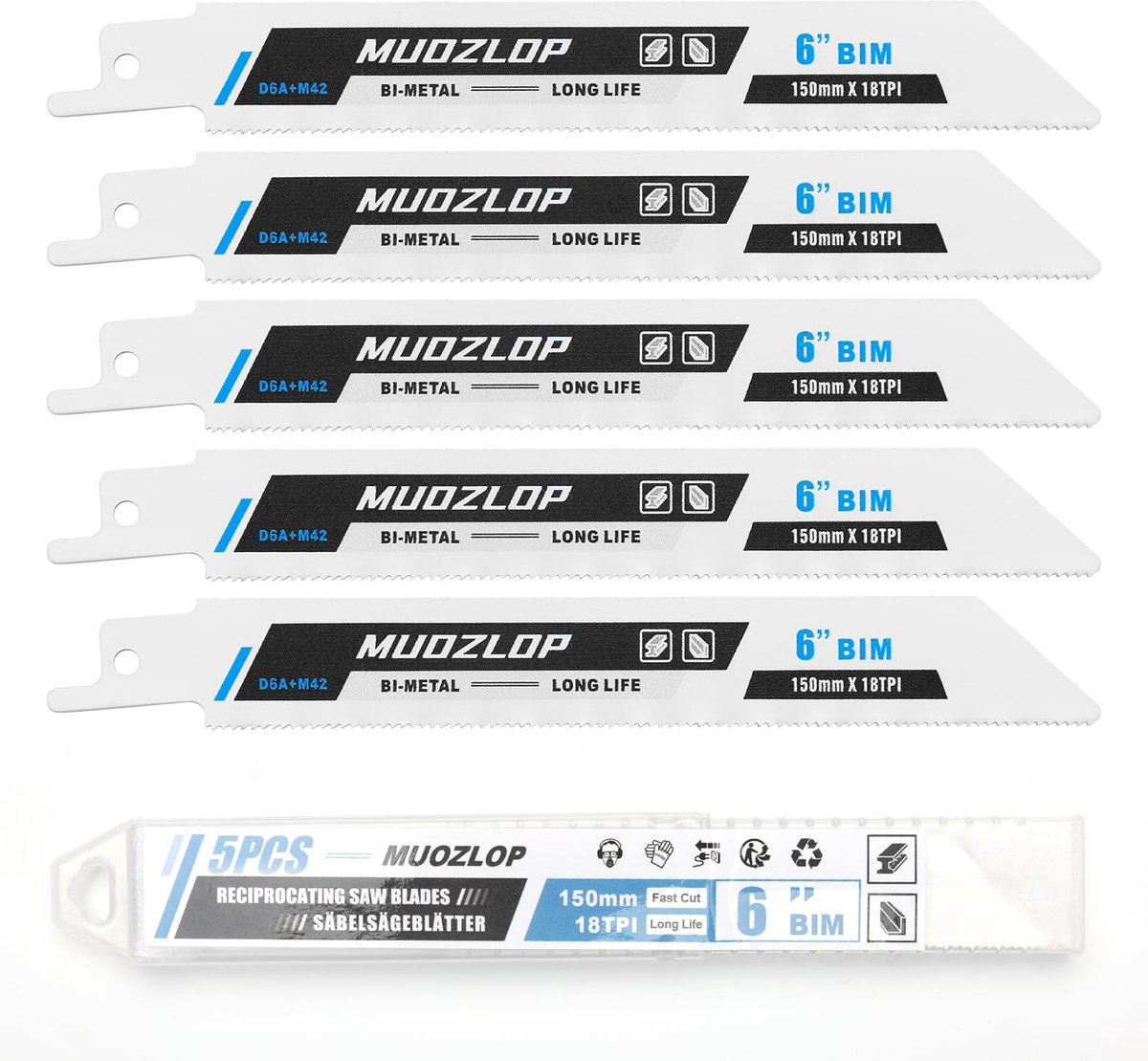 Reciprozaagbladen 150mm 5-pack - 18 TPI metalen zaagbladen - voor precisie zagen - duurzaam en scherp - ShopVlot