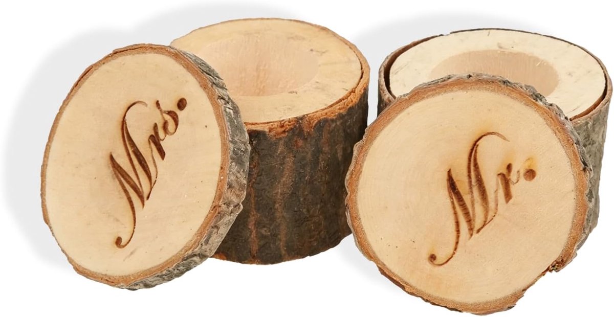 Houten Ring Box Vintage Rond - Gegraveerde Sieradendoos - 2 Stuks - Perfect voor Verlovingen - ShopVlot