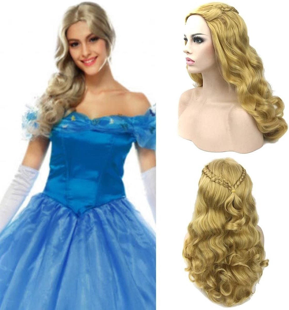 Lange Krullende Cosplay Perucque met Cartoon Figuren voor Halloween en Kerstfeest - Geel