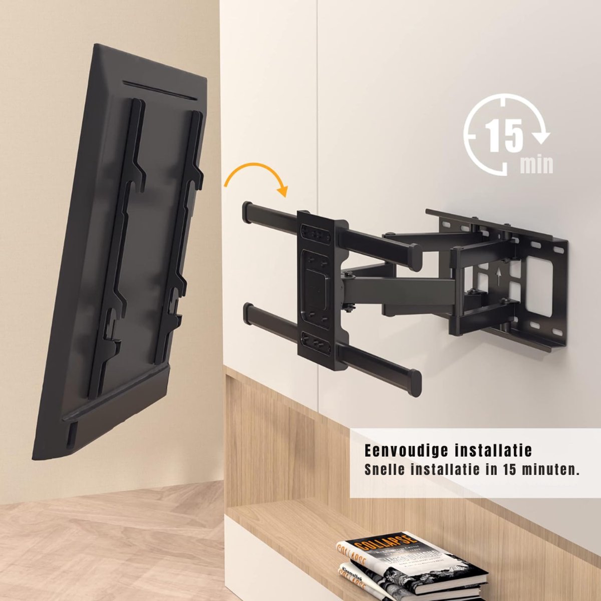 Lìon® TV Beugel - TV Beugel Draaibaar - TV Beugels Draaibaar en Kantelbaar - Zwart - 67cm x 42cm x 6cm