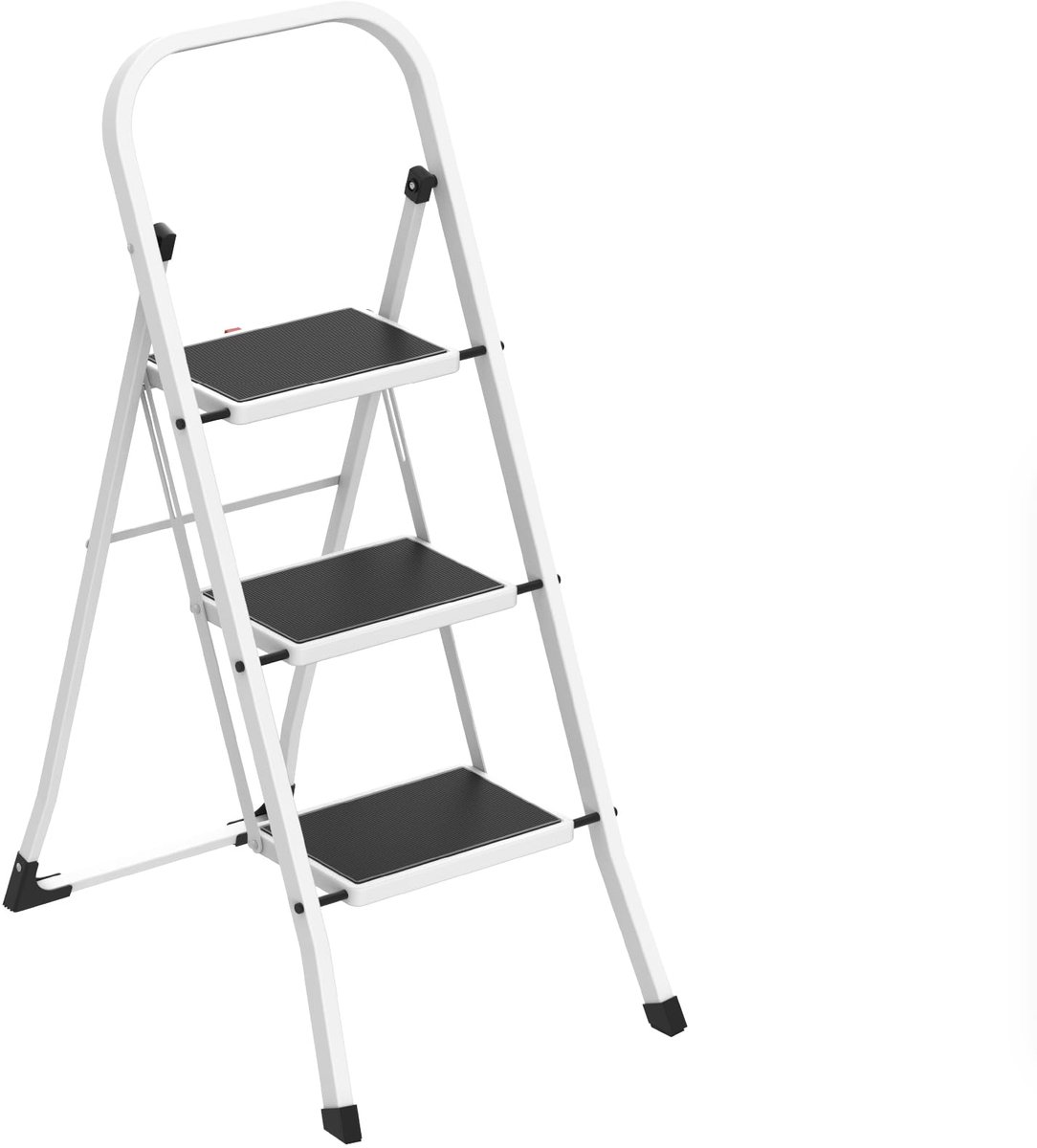 Vouwbare ladder 2 treden - staal wit - compact en veelzijdig gebruik - ideale hulp in huis - ShopVlot