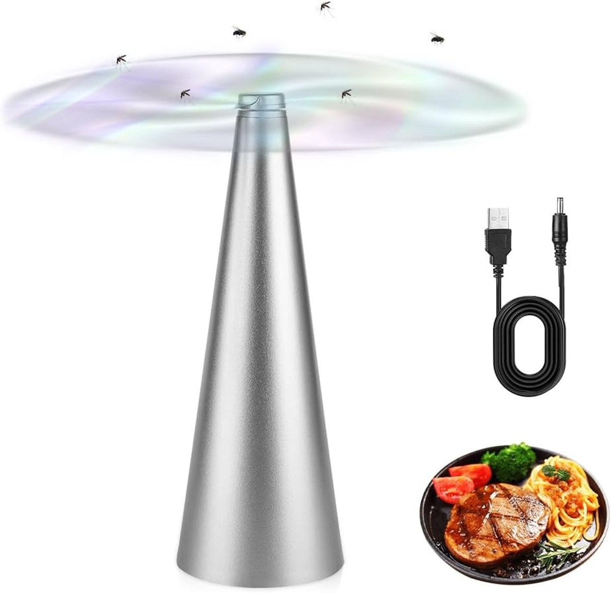 Tafelfan voor Vliegenbestrijding met USB, Reflecterende Zachte Vleugels, Insectenwerend Apparaat voor Restaurants en Terrassen