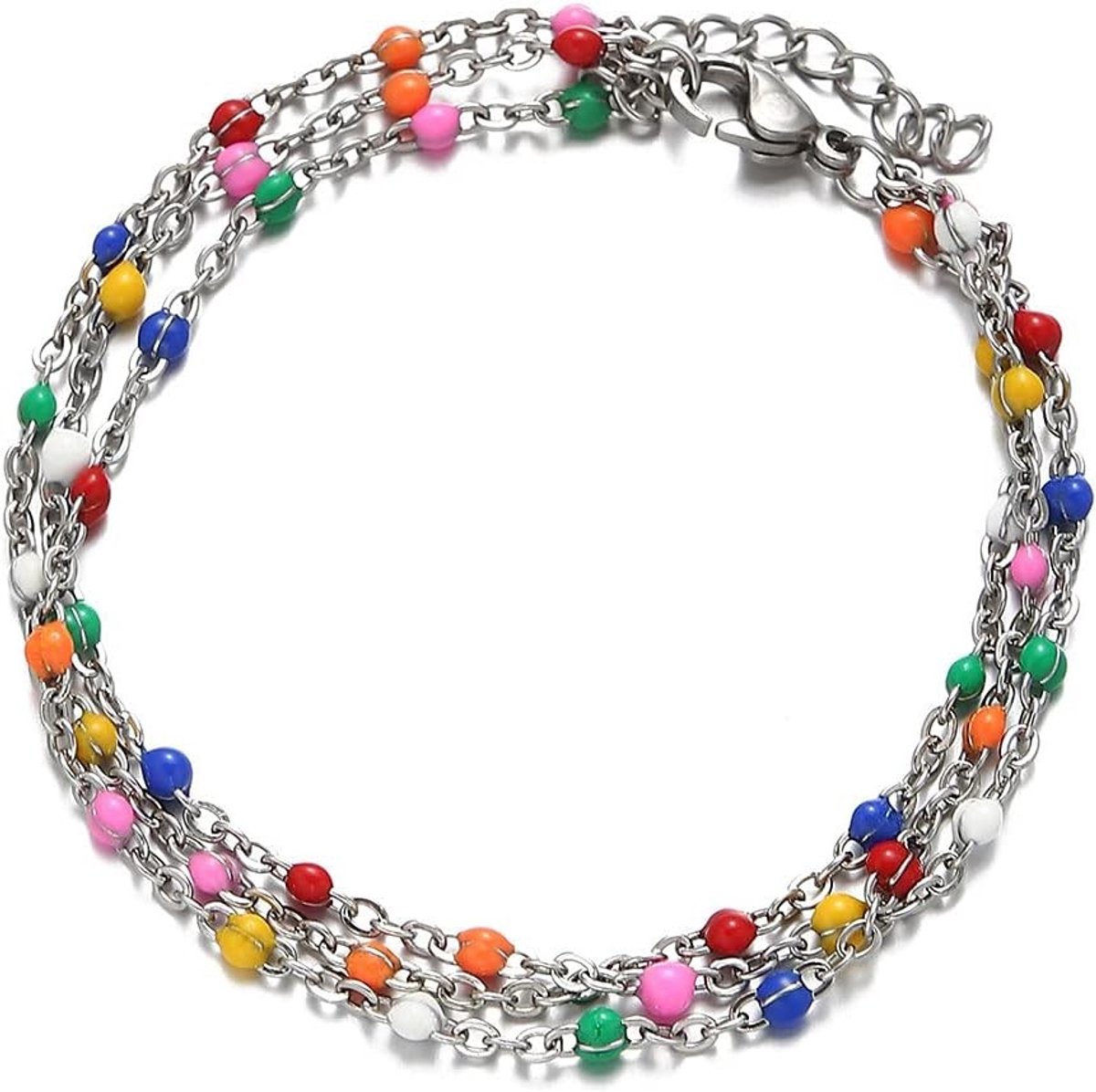 Handgemaakte Kleur Milletsnoer Ketting - Roestvrijstalen Multilayer Retro Etnische Enkelband voor Vrouwen, Verstelbare Voetjuwelen voor Strandgebruik