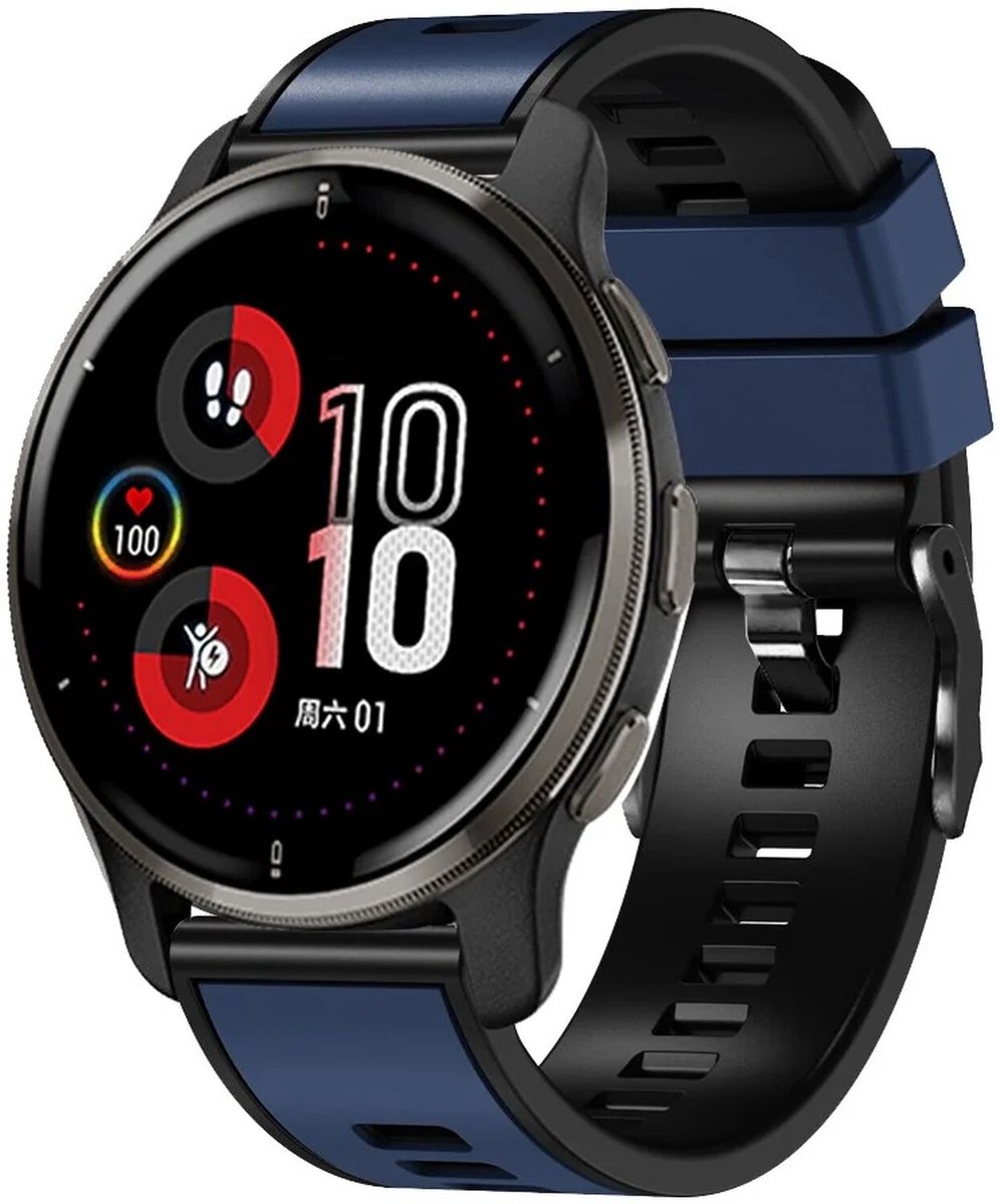 Universeel Smartwatch 22MM Siliconen Bandje - Gespsluiting - Blauw/Zwart