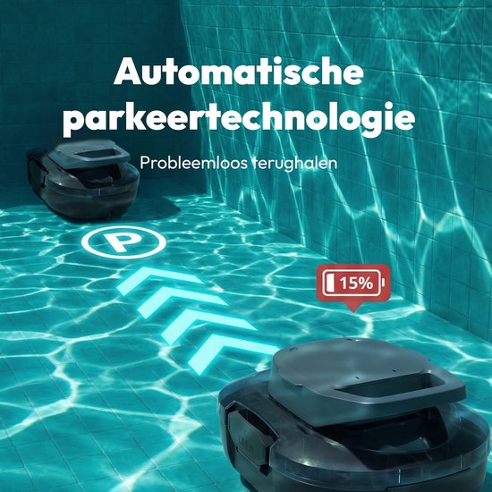MEDION PR1 Zwembadrobot accu, voor opzetzwembad, bodemreiniging zwembad, One-Click-bediening, zelfparkeerfunctie, 120 min accuduur, 2,2 L filtercapaciteit, voor 80–100 m², incl. oplader en haak van Medion — afbeelding 3