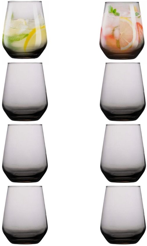 Verres à eau/boissons Alpina Tumbler Smoke - 8 pièces - 450 ml - Verres de luxe - gris - semi-transparent - pour boissons gazeuses et eau