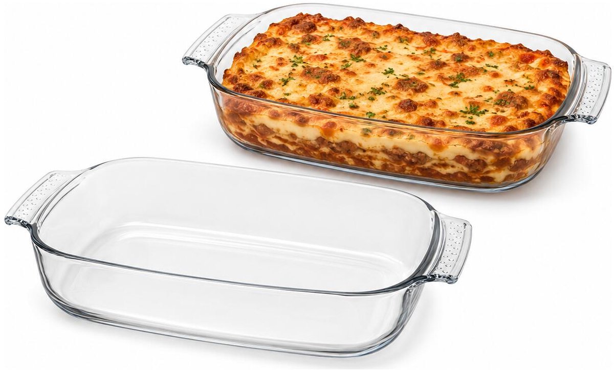 Alessandro Ovenschaal van glas - 2x - 2.7 liter - 35 x 22 x 6 cm - vaatwasser bestendig - transparant