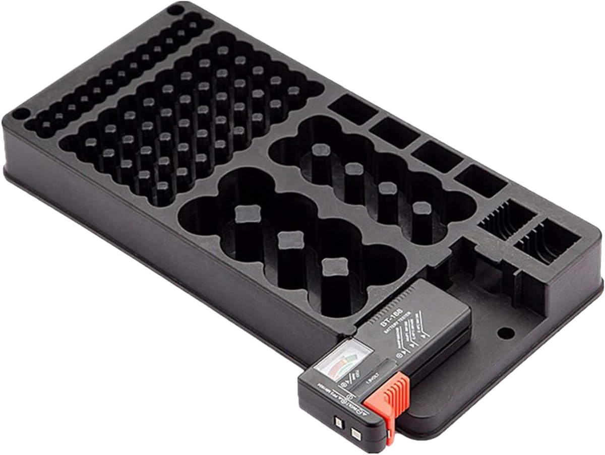 Batterij Opbergdoos - Batterijhouder Organizer - Batterijen Sorteren - Verliesbestendig Ontwerp - 375 x 19 x 77 cm - Zwart