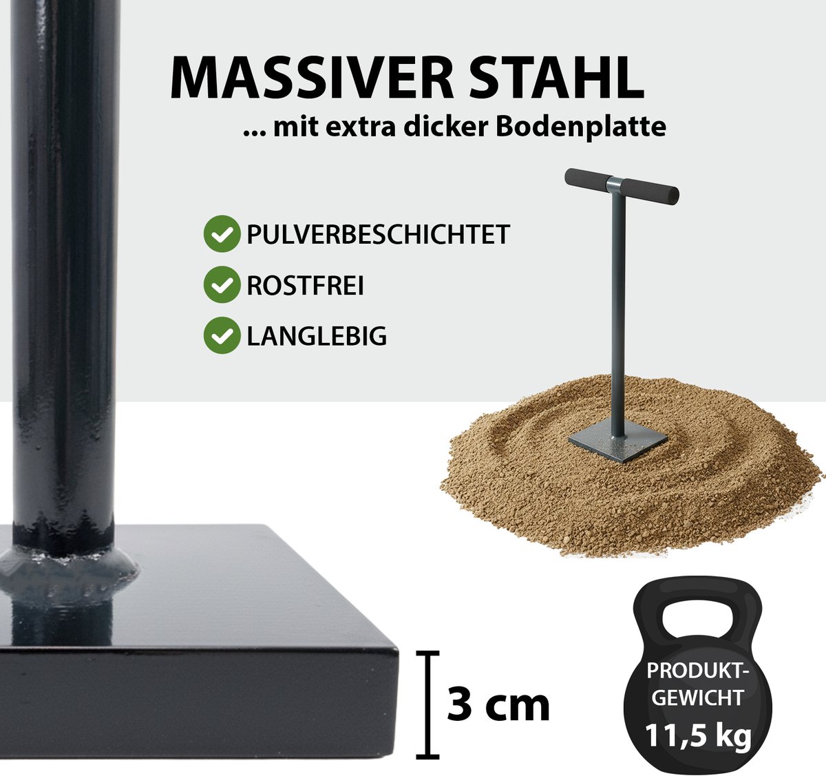 TRUTZHOLM Grondstamper 11,5kg - 20x20cm Smeedijzeren Grondplaat - Heavy Duty Handstamper T-Handgreep Schuimstof Tuinstamper