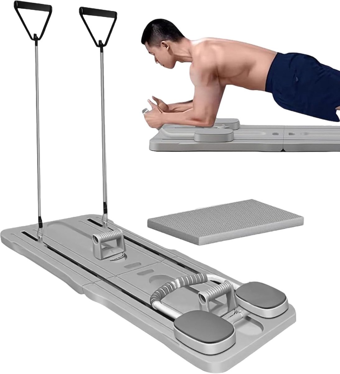 Buikspierroller Trainingsbank - Core Trainer - Kracht Training - Automatische Terugslag - 105 cm - Grijs