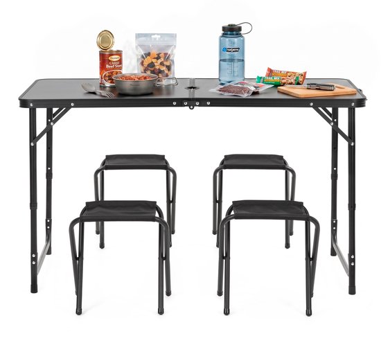 Springos Picknick Tafel Met Stoelen- Campingtafel - Campingset - Biertafel - Horeca -Tafel - Stoelen - Opvouwbaar - Zwart - 120 x 60 x 55 cm van Springos — afbeelding 5
