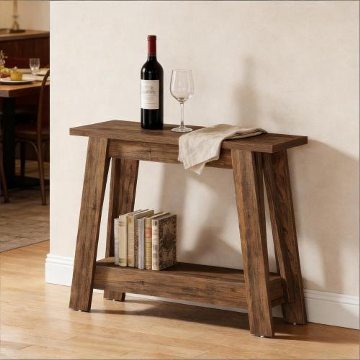 OKWISH Consoletafel – 2 Open Planken – Smal Voor Hal En Achter Bank – Landelijke Stijl – MDF Rustiek Bruin – 105x30x80 cm