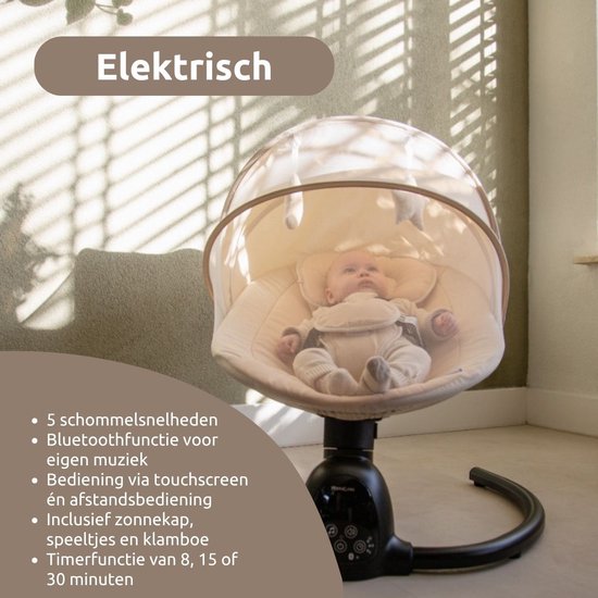 MamaLoes Noud - Elektrische Babyschommel - Baby Swing met Timer, Muziek, Bluetooth & Verstelbare Schommelsnelheid - Beige van Mamaloes — afbeelding 2