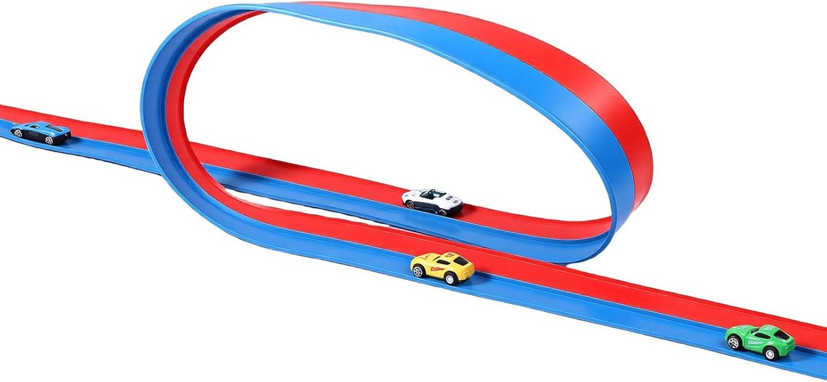 Flexibele Racebaan - Autobaan Kinderen - Spelen en Bouwen - Sterke Zuignappen - 45 Meter - Rood Blauw