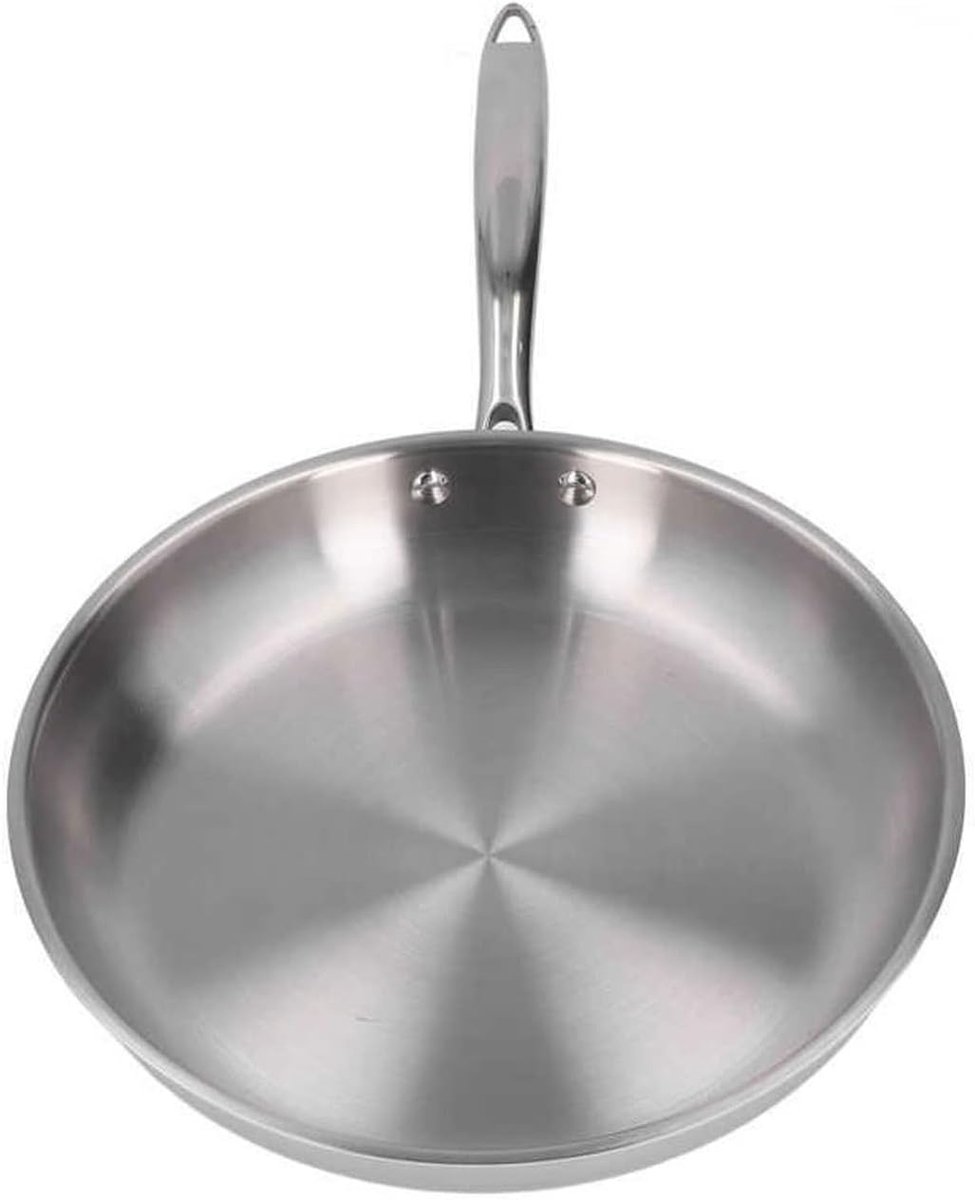 Roestvrijstalen Koekenpan - Ongecoate Koekepan - Dagelijks Koken - Verdikte 3-laags Bodem - 28 cm - Zilver
