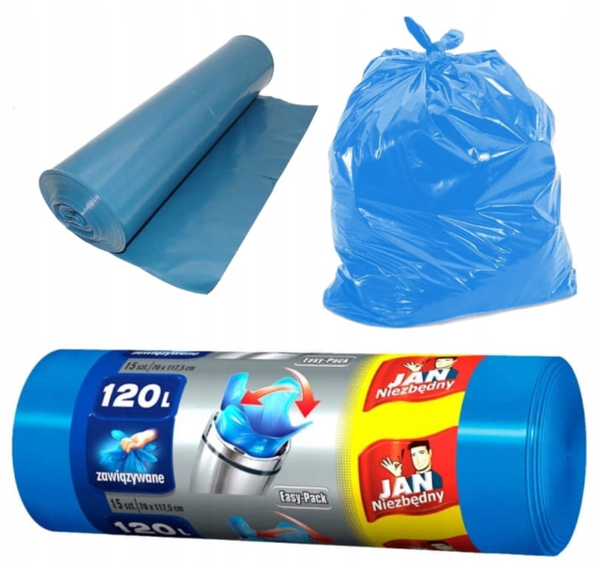 Jan Niezbędny Serie - Vuilniszakken - 120l - Blauwe Folie - 15 Stuks