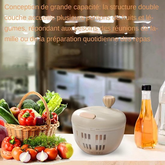 Saladecentrifuge - Groentereiniger Saladedroger - Verse Salades Maken - Tijdbesparend Centrifugeren - 800 ml - Grijs — afbeelding 4