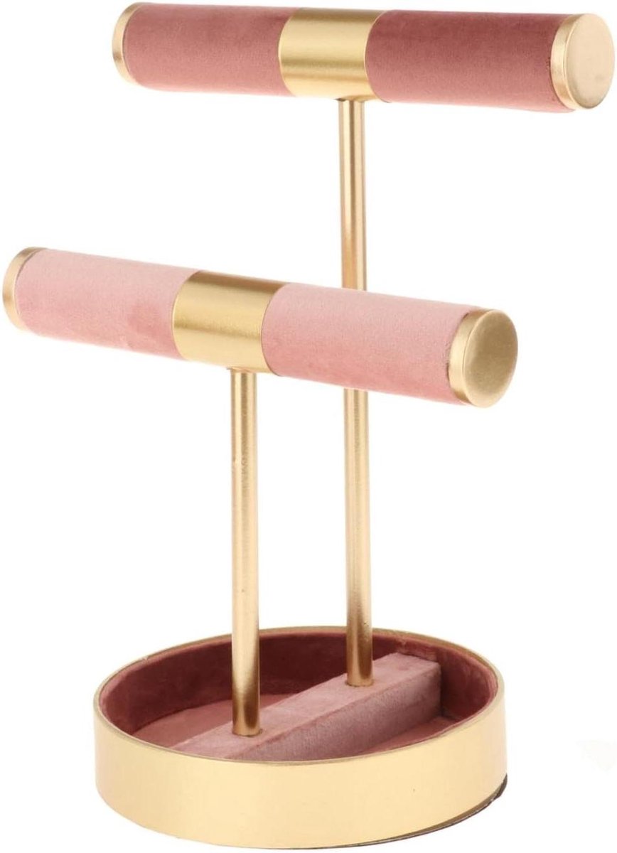 Sieraden Display Stand - Sieraden Organizer - Desktop Decoratie - Dubbele Laag - 21x16x30cm - Goud Roze