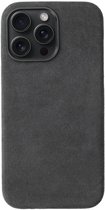 Rosso Avanti Hoesje Geschikt voor Apple iPhone 14 Pro Max | Compatibel met MagSafe / Qi2 | Echt Italiaans Alcantara | Back Cover | Beschermhoes | Grijs