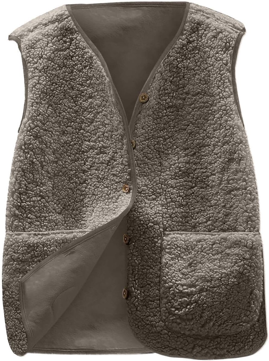 Damesvest van fleece, mouwloos, elegant, winter, met zak, effen, mouwloos, casual, thermisch, met knoop, jas voor winter en herfst