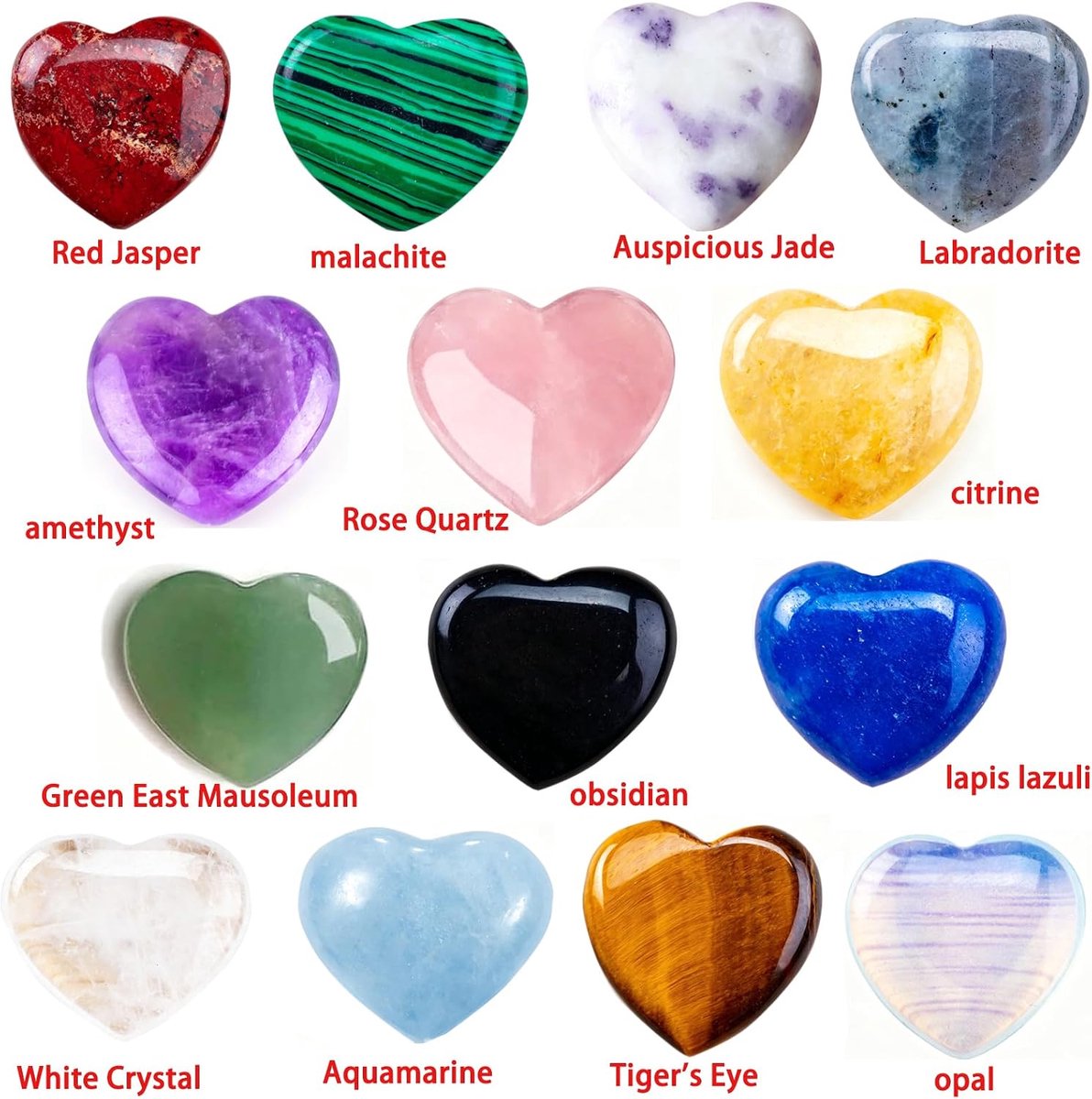 14 stuks kristallen edelstenen hart stenen set, kristallen helende stenen, kleurrijke natuurlijke edelstenen, geluksstenen, hartvormige energieverlading en reiki-genezing, chakrastenen