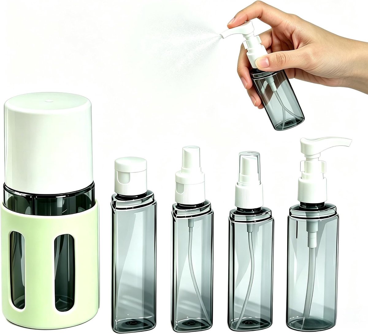 4-in-1 reisdispenser, lekvrij, navulbare reisflessenset voor toiletartikelen, draagbare reiscontainer voor shampoo, lotion, douchegel