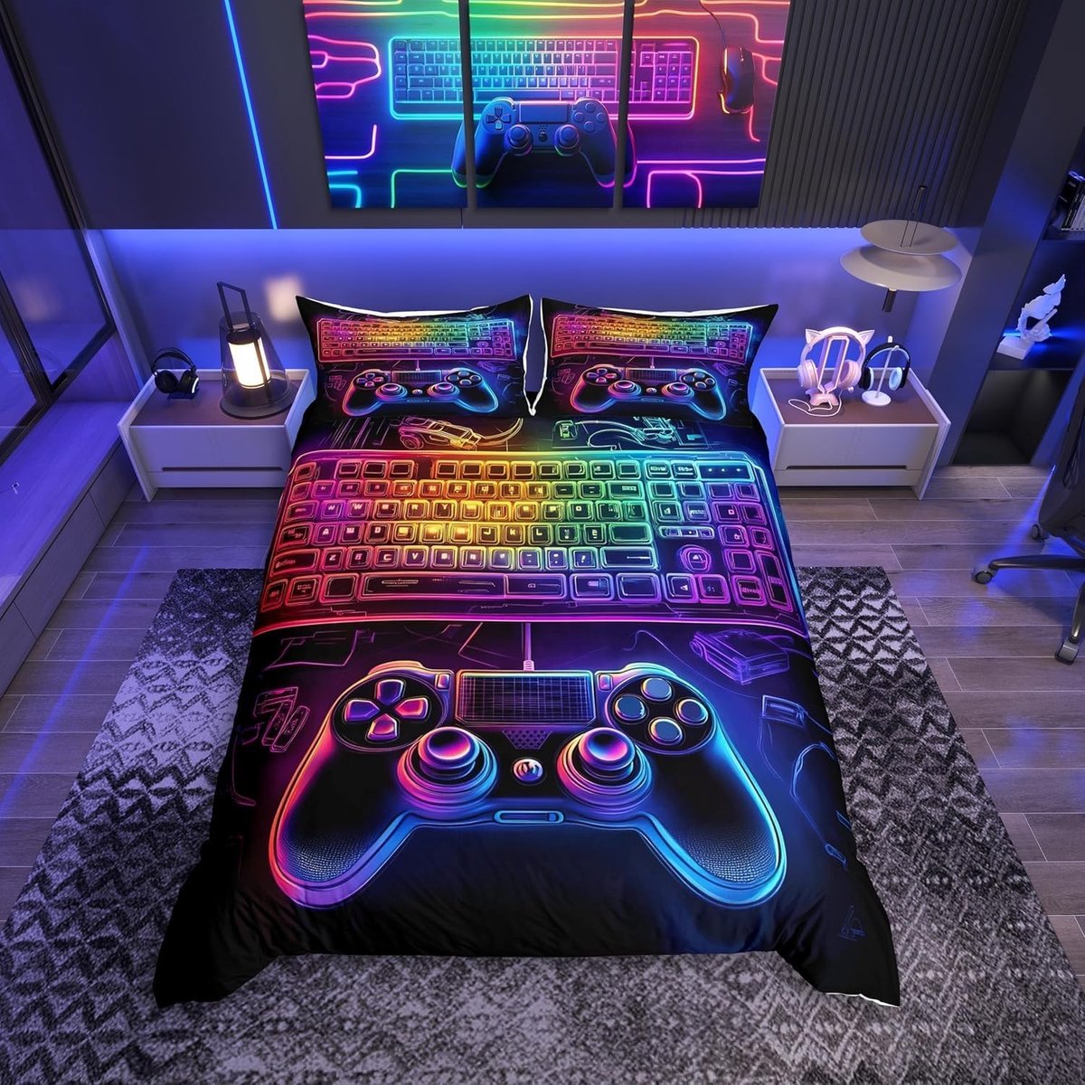 Omgoods - Gamer Duvet Cover Set voor Kinderen met Neon Design