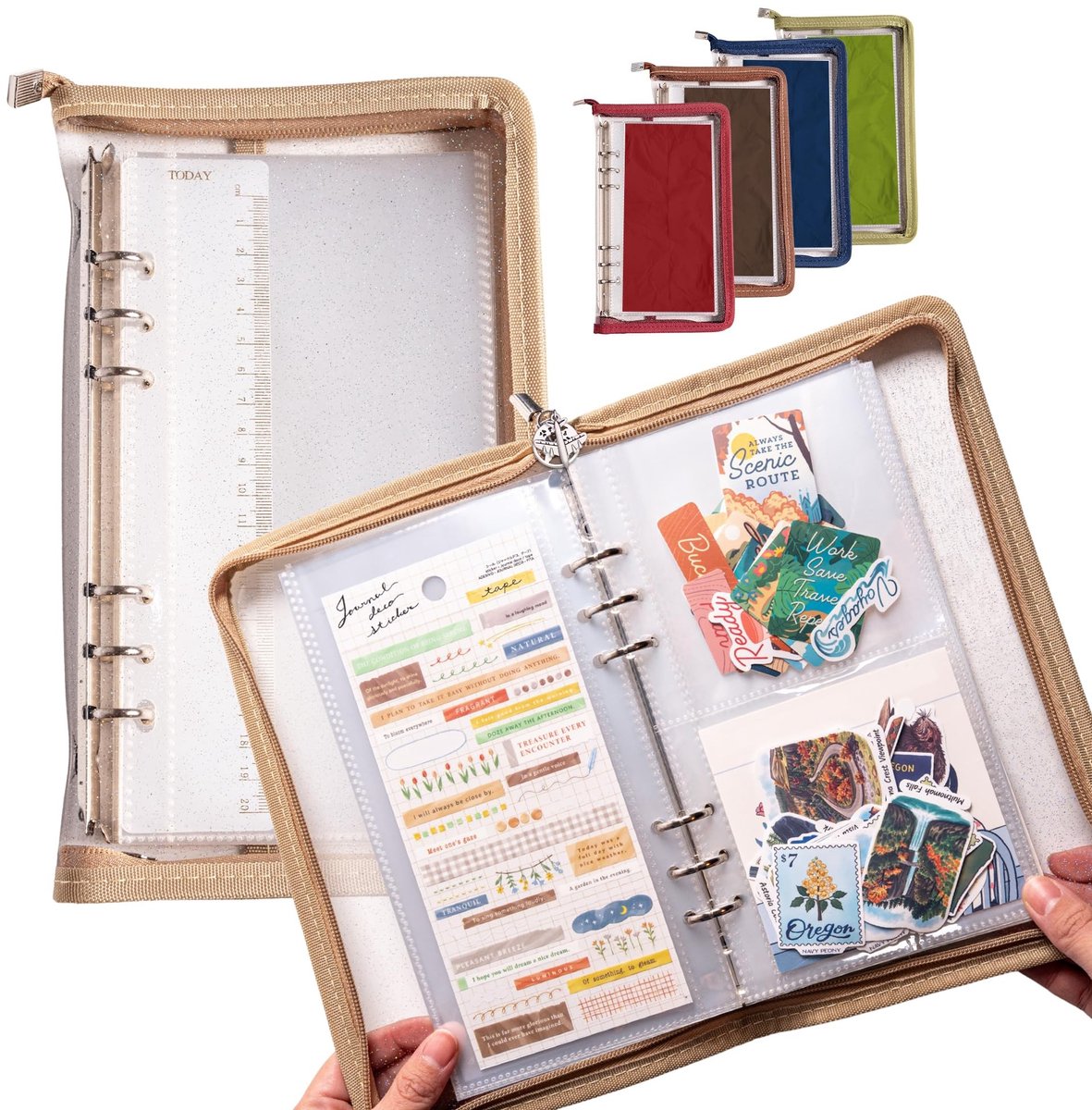 Omgoods - Navy Peony Wander Keeper Slim Stationery Binder - A5 formaat in Serengeti Khaki