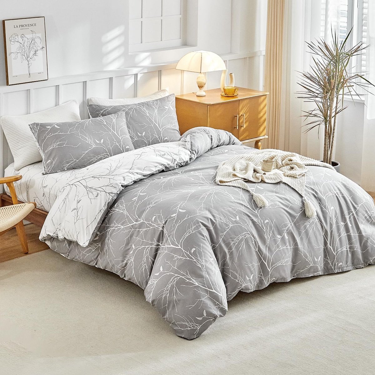 Omgoods - 4-delige Dekbedovertrekset voor Dubbele Bed met Bladeren Motief