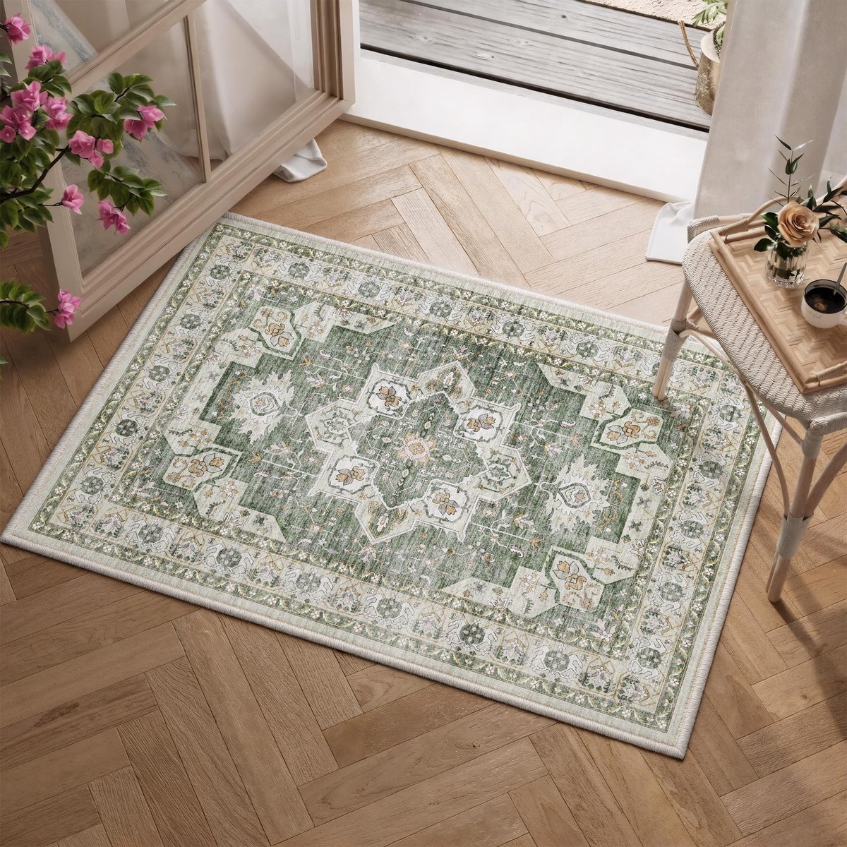 Omgoods - Vintage Tappeto da Corridoio 60x90cm - Wasbaar met Floreale Motief