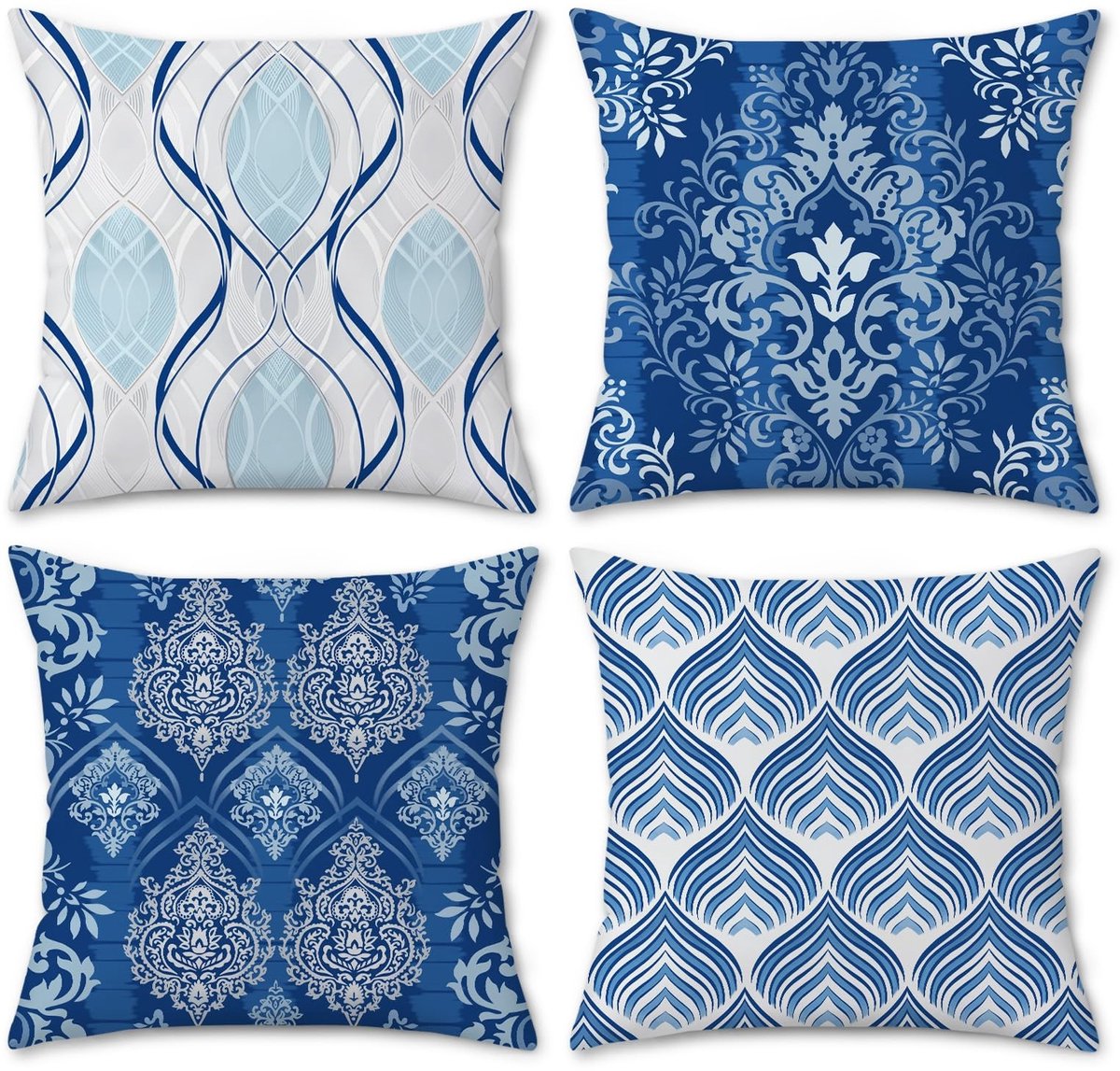 Omgoods - Boho Kussenhoezen Set van 4 - 45x45 cm Zacht Fluweel Navy Blauw