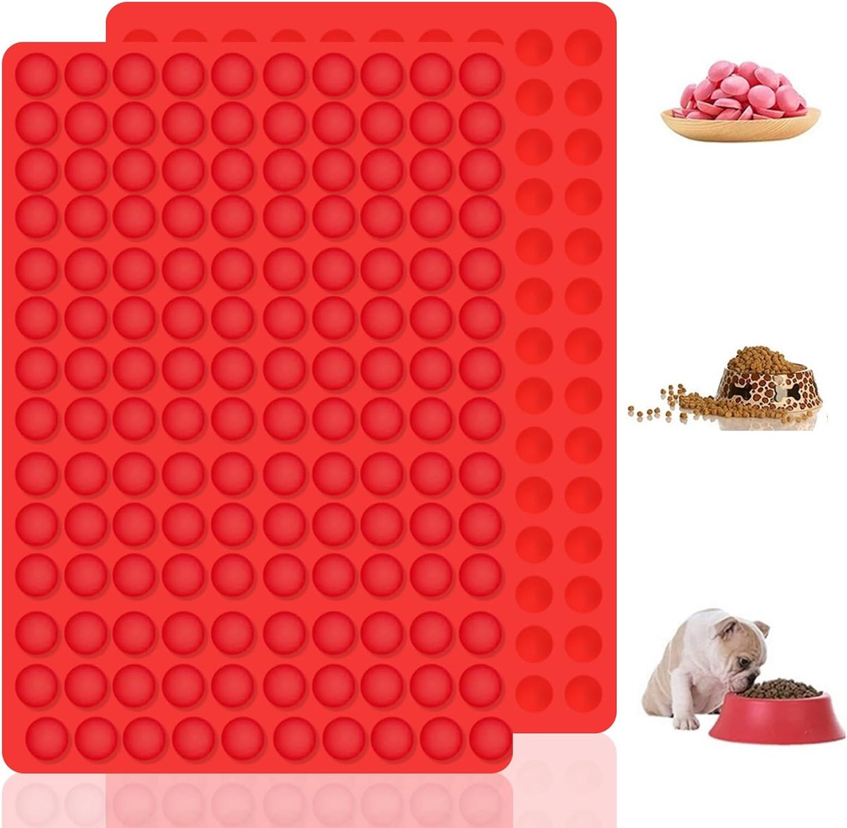 Bakmat hondenkoekjes, 2 stuks siliconen halve bal bakmat, herbruikbare bakvorm voor doe-het-zelf hondensnackli, chocolade, gelei, ijsblokjes, snoep (2 cm x 280 roosters)