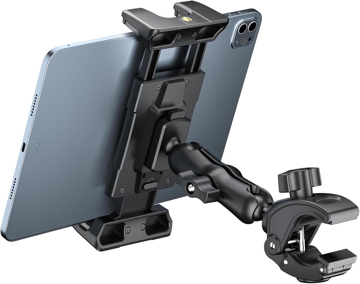 Tablet Mic Stand Houder voor iPad Loopband Stuurklem, Mount voor Spin Bike Microfoon Peloton Kinderwagen, Fit 5-13 inch iPad Pro 12.9 Air Mini, Galaxy Tab, iPhone, Fire HD 10