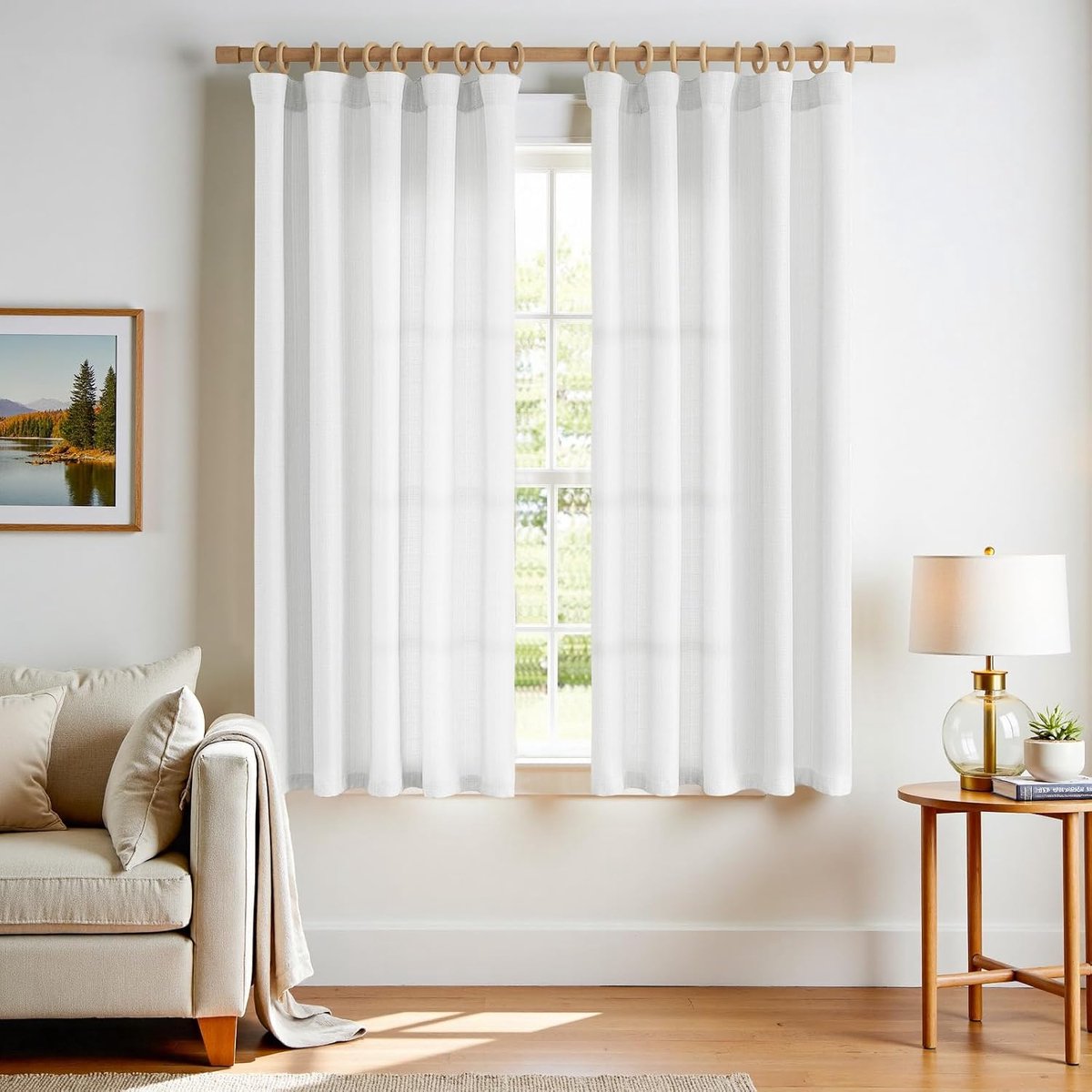 Gordijnen met plooiband, set van 2, wit, 140B X 175H cm, voor moderne gordijnen in woonkamer, slaapkamer, kinderkamer, linnenlook, landelijke stijl, landhuisgordijnen