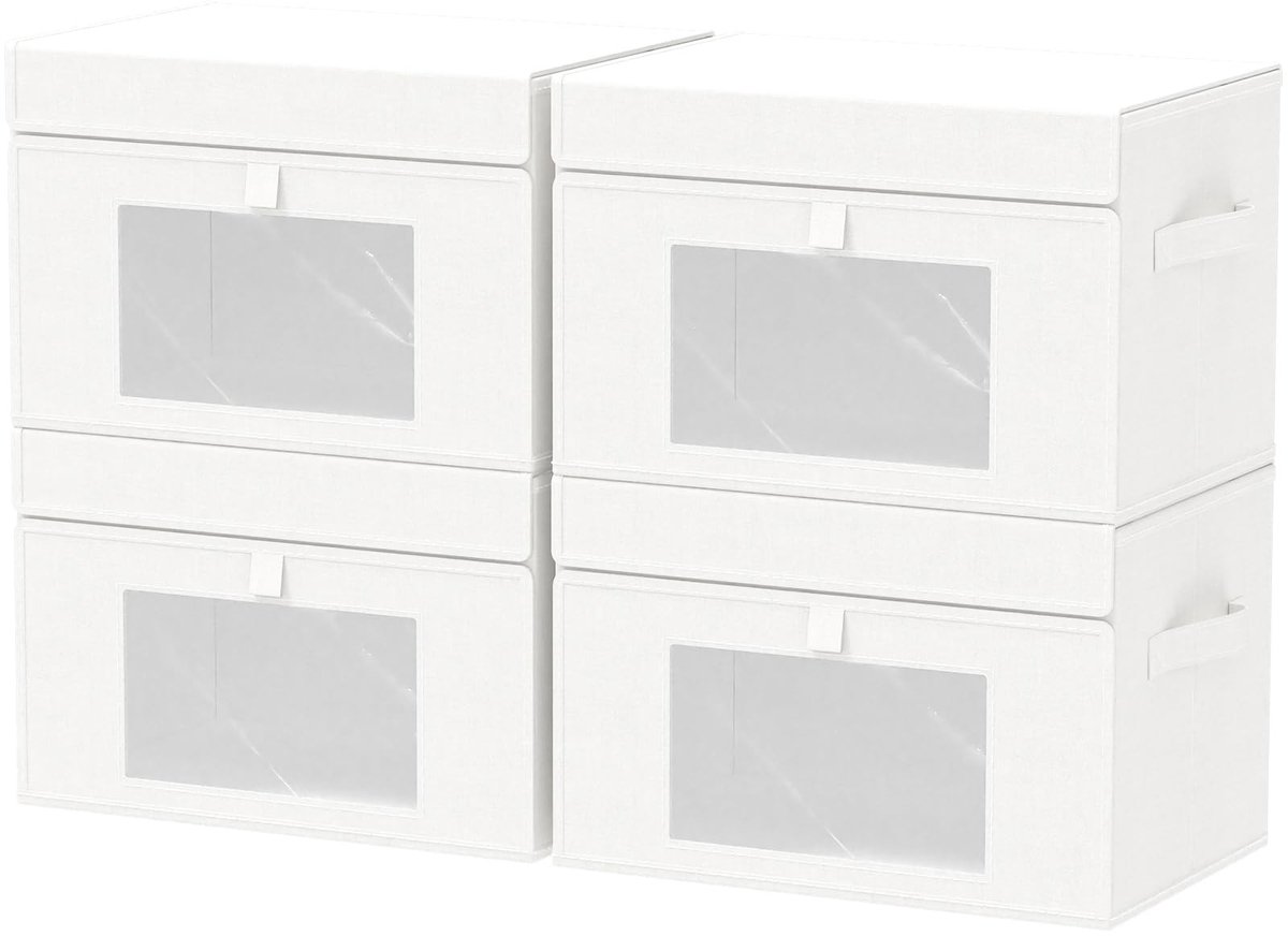 Omgoods - Set van 4 Opbergdozen met Deksel - Vouwbare Dozen met Handvat en Venster