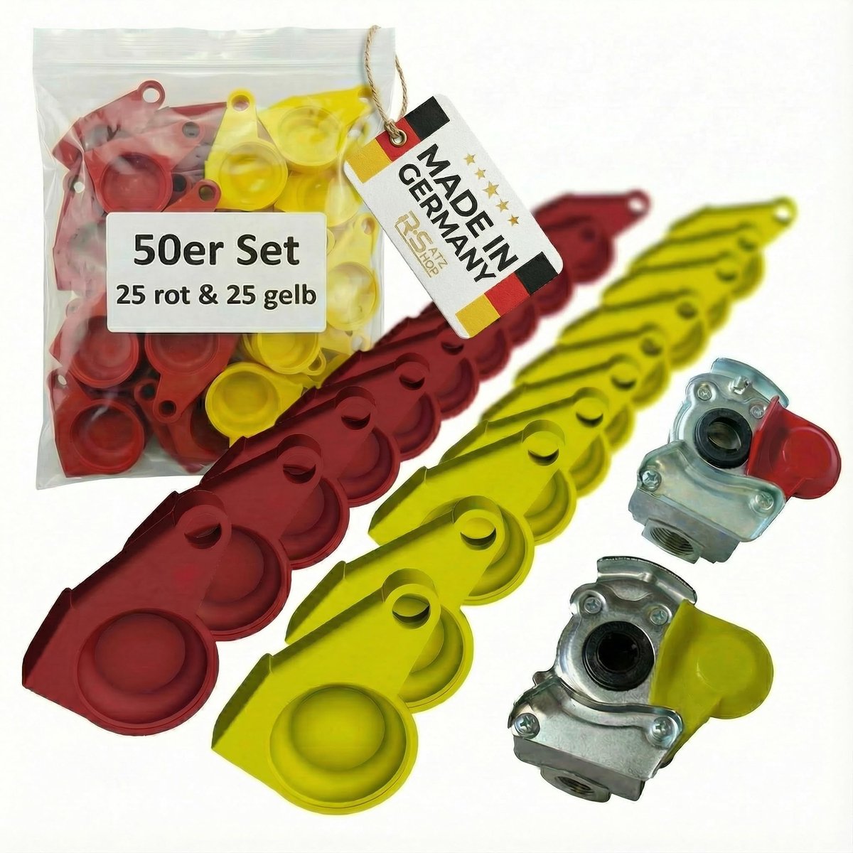 Omgoods - Stofkappen voor Koppelingen - Set van 50 (25 Geel + 25 Rood)