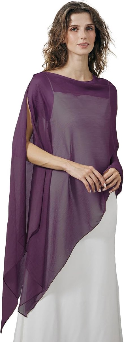 Gekreukte Crêpe Chiffon Avondomslagdoek voor Dames–Lichtgewicht Elegance voor Bruiloften,Feesten & Galajurken-Pruimen