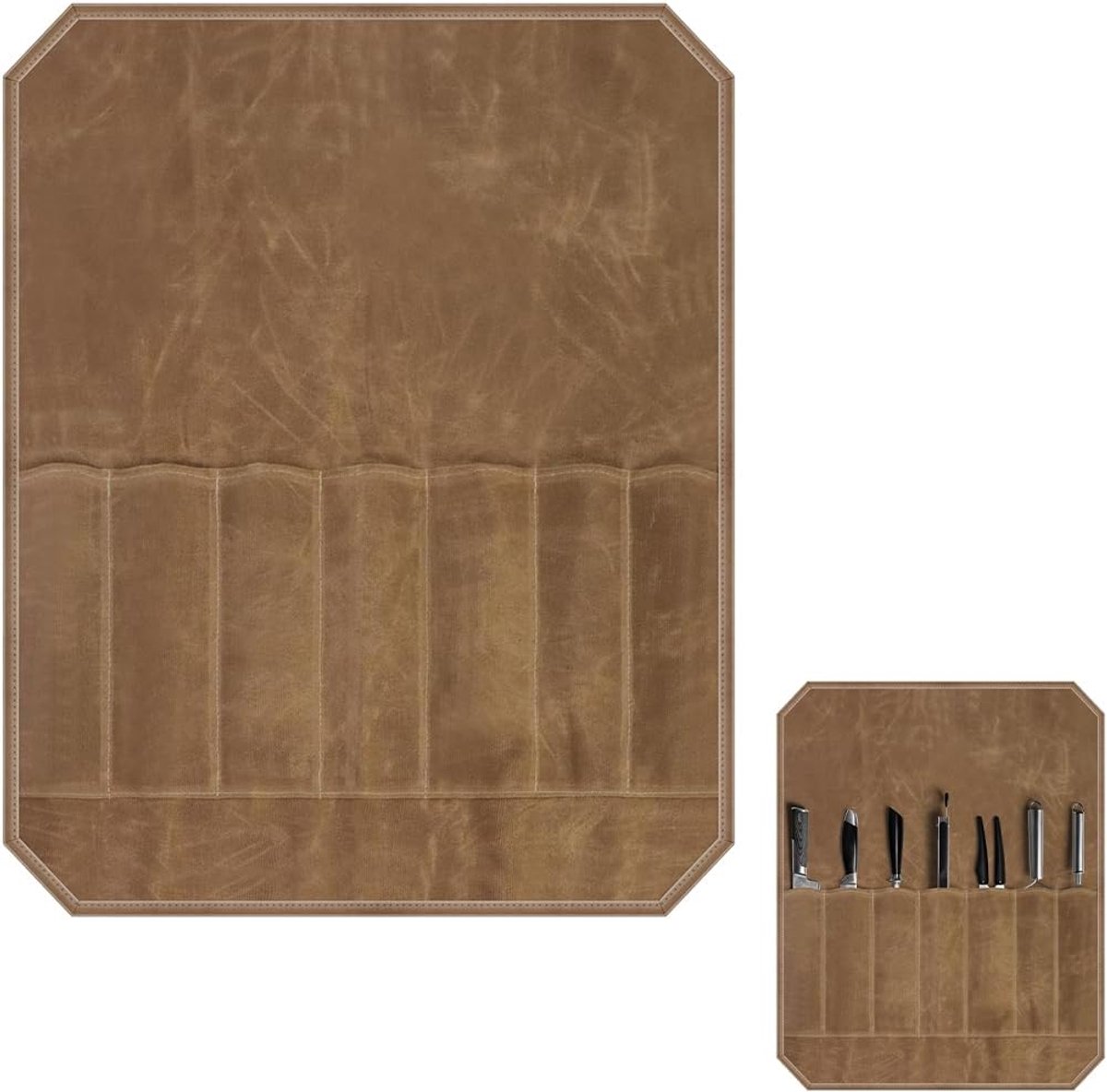 1 x messentas, voor keukenmessen, gewaxt canvas, robuust, voor messen, waterdicht, messenhoes voor kamperen, wandelen, afmetingen 56 x 45 cm (kaki)